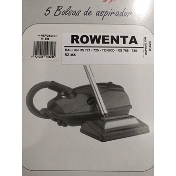 BOLSA ASPIRADOR ROWENTA, CAJA 5 BOLSAS PAPEL, RECAMBIO ALTERNATIVO, VER FOTO MODELOS, F-624 - Imagen 1