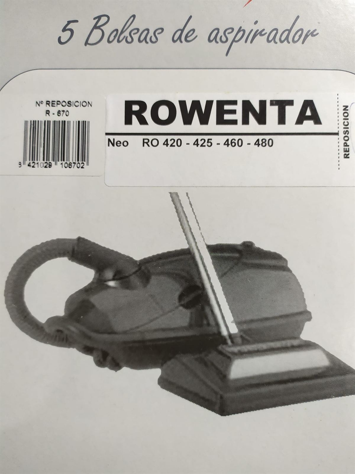 BOLSA ASPIRADOR ROWENTA, CAJA 5 BOLSAS PAPEL, RECAMBIO ALTERNATIVO, VER FOTO MODELOS,  F-670 - Imagen 1