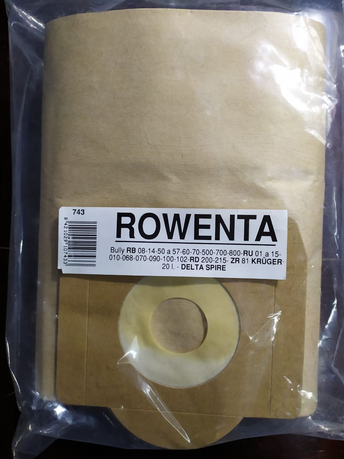 BOLSA ASPIRADOR ROWENTA, CAJA 5 BOLSAS PAPEL, RECAMBIO ALTERNATIVO, VER FOTO MODELOS MARCAS, KIT 2 CAJAS,  F-743 - Imagen 1