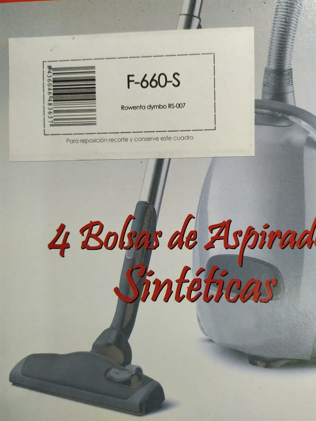BOLSA ASPIRADOR ROWENTA DYMBO RS-007, PAQUETE 4 BOLSAS SINTETICAS,     F-660-S - Imagen 2