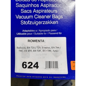 BOLSA ASPIRADOR ROWENTA, RS721,ZR455, RO330, CAJA 5 BOLSAS PAPEL,   624 - Imagen 1