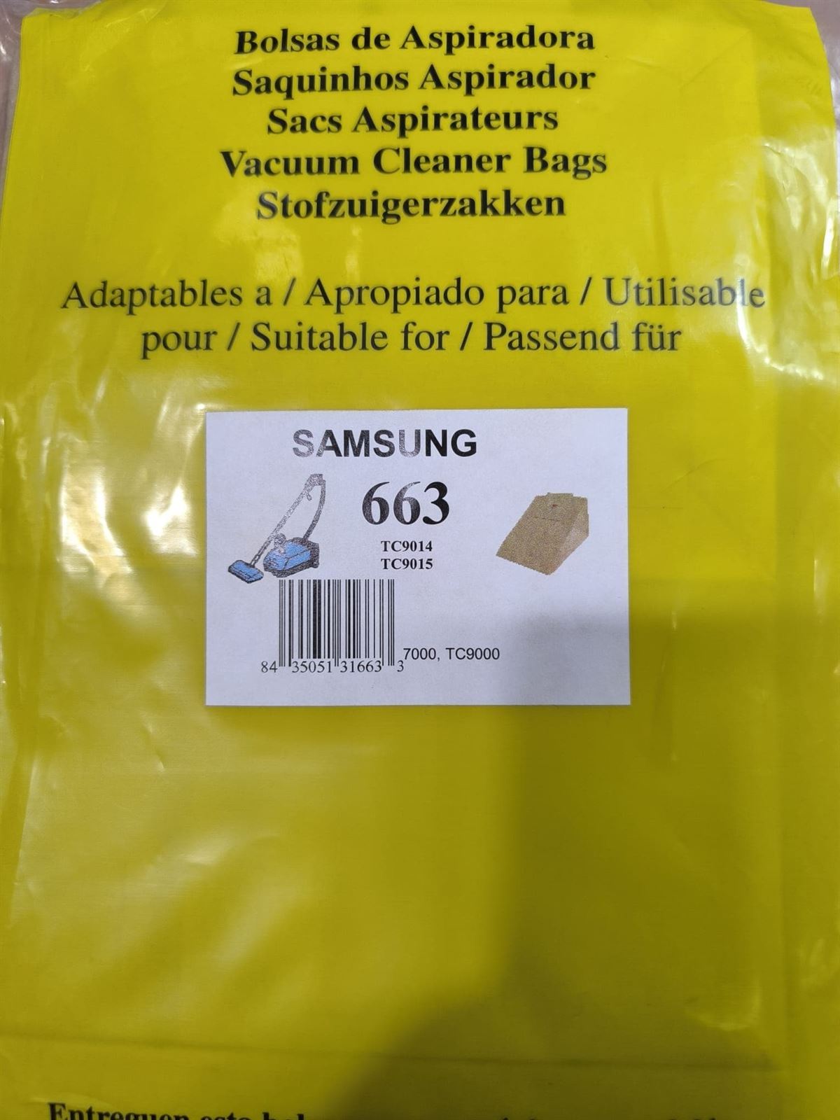 BOLSA ASPIRADOR SAMSUNG, CAJA 5 BOLSAS, RECAMBIO ALTERNATIVO, CARTON 98MM, DIAMETRO 45MM, TC9014 - Imagen 1