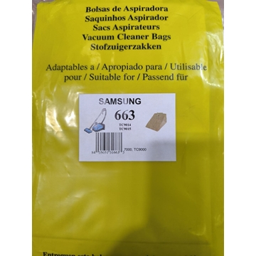 BOLSA ASPIRADOR SAMSUNG, CAJA 5 BOLSAS, RECAMBIO ALTERNATIVO, CARTON 98MM, DIAMETRO 45MM, TC9014 - Imagen 1