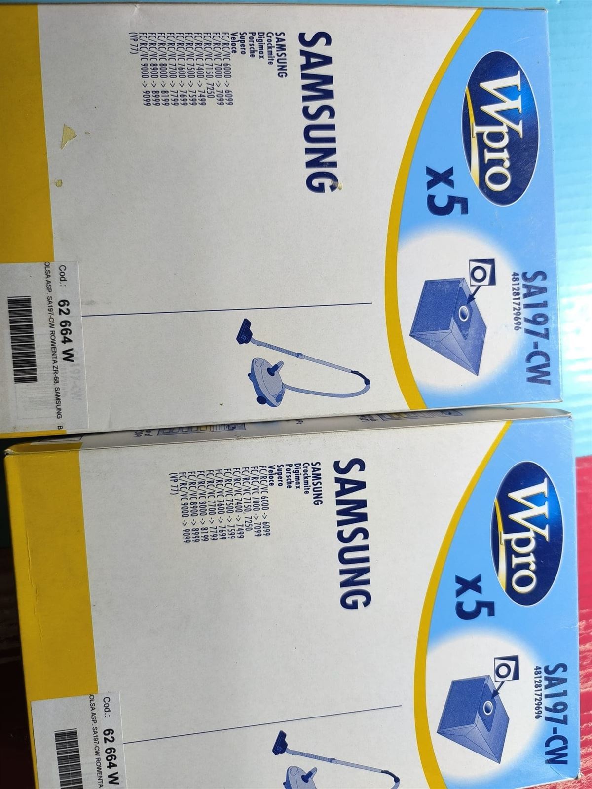 BOLSA ASPIRADOR SAMSUNG, CAJA 5 BOLSAS, VER FOTO MODELOS, KIT 2 CAJAS,    SA197-CW - Imagen 1