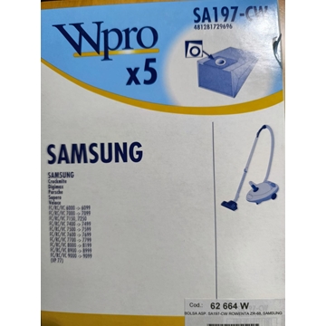 BOLSA ASPIRADOR SAMSUNG, CAJA 5 BOLSAS, VER FOTO MODELOS,   SA197-CW - Imagen 1