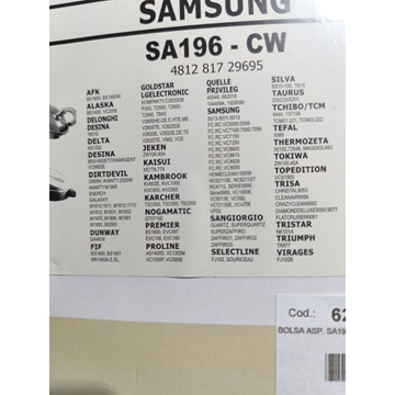 BOLSA ASPIRADOR SAMSUNG, CAJA 5 UNIDADES+2FILTROS, VER FOTO MODELOS COMPATIBLES, SA196-CW - Imagen 2