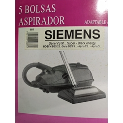 BOLSA ASPIRADOR SIEMENS, BOSCH, RECAMBIO ALTERNATIVO, VER FOTO MODELOS, CAJA 5 BOLSAS,   F-685 - Imagen 1