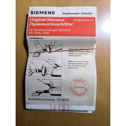 BOLSA ASPIRADOR SIEMENS, CAJA 10 BOLSAS, CARTON 110MM, DIAMETRO 41MM,  VR7200 - Imagen 1