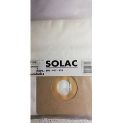 BOLSA ASPIRADOR SOLAC 895, 917, 919, PAQUETE 5 BOLSAS PAPEL, VER FOTO MODELOS, CARTON DIAMETRO 47 MM, ANCHO 100X110 MM, A91701 - Imagen 1