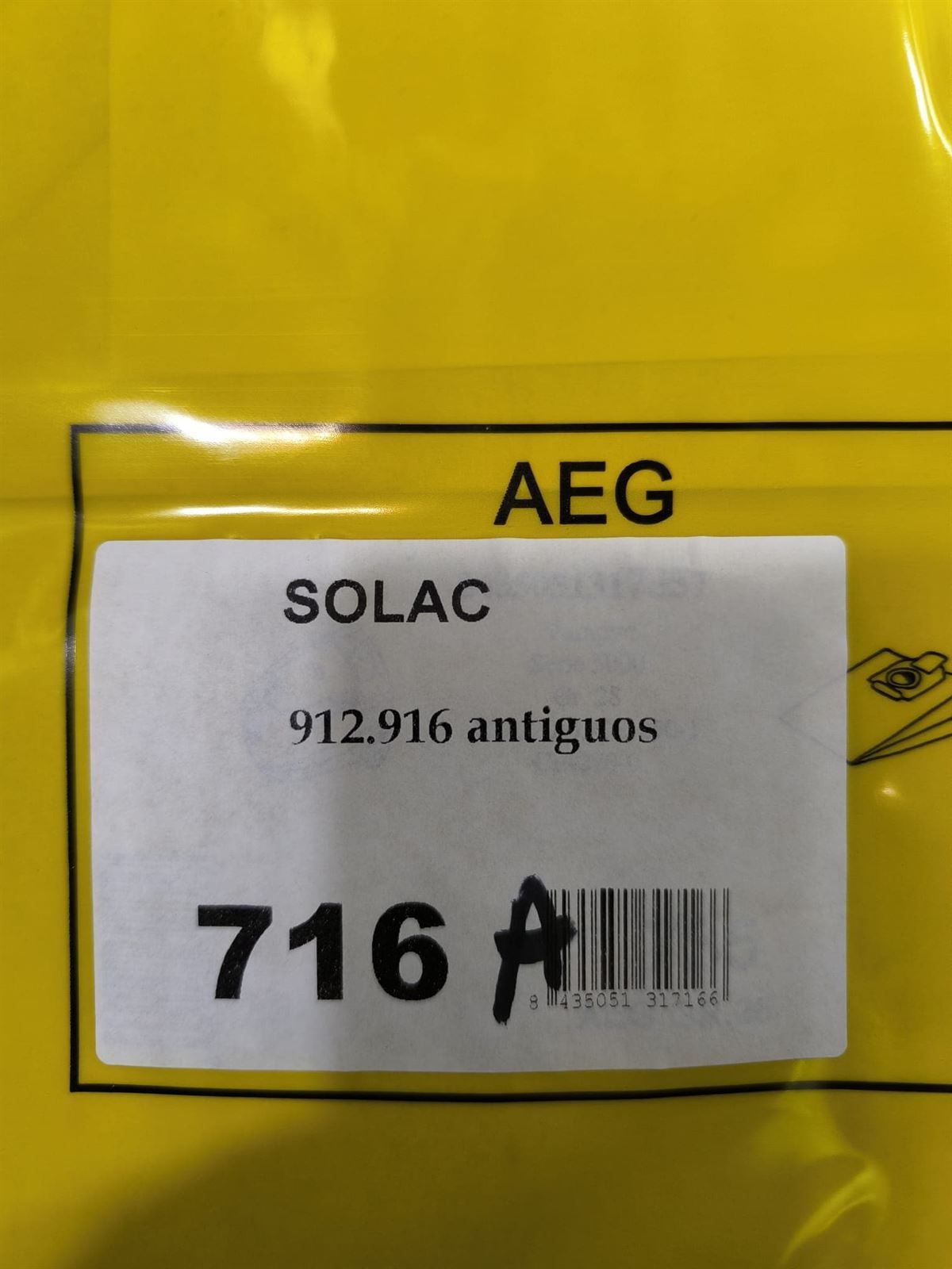 BOLSA ASPIRADOR SOLAC, 912, 916, CAJA 5 BOLSAS PAPEL, CARTON 89/89MM, DIAMETRO 59MM, 716A - Imagen 1