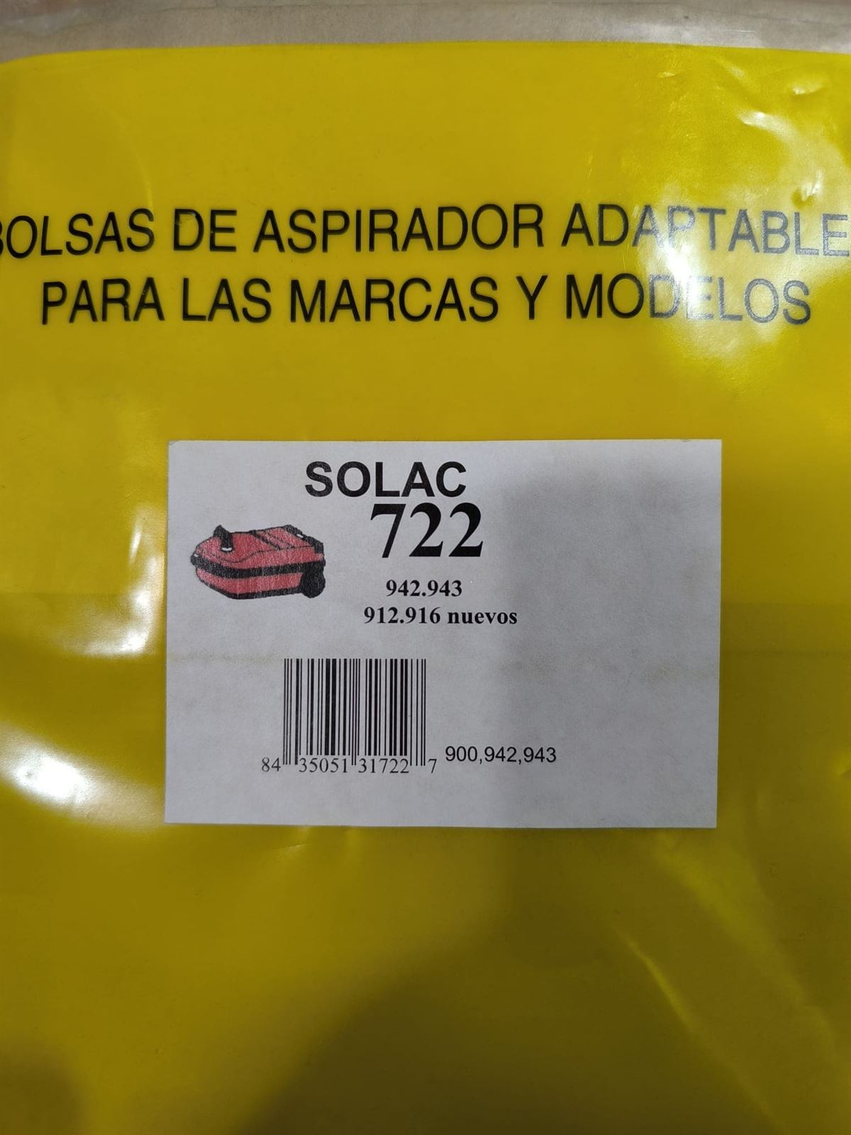 BOLSA ASPIRADOR SOLAC, CAJA 5 BOLSAS PAPEL, CARTON 94MM, DIAMETRO 47MM, 942 - Imagen 1