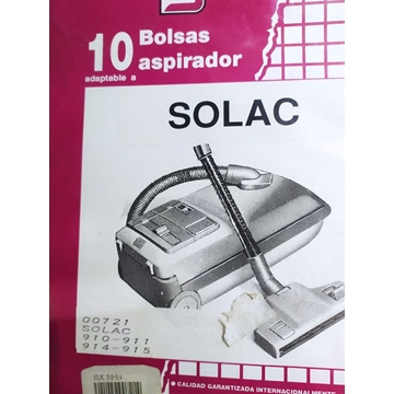 BOLSA ASPIRADOR SOLAC, PAQUETE 10 BOLSAS PAPEL, VER FOTO MODELOS, CARTON DIAMETRO 47 MM, ANCHO 80X80X110 MM,     00721 - Imagen 1