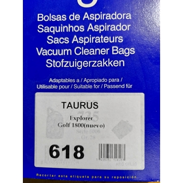 BOLSA ASPIRADOR TAURUS EXPLORER GOLF1800, CAJA 5 UNIDADES PAPEL, CARTON 98X108MM, 999046000 - Imagen 1