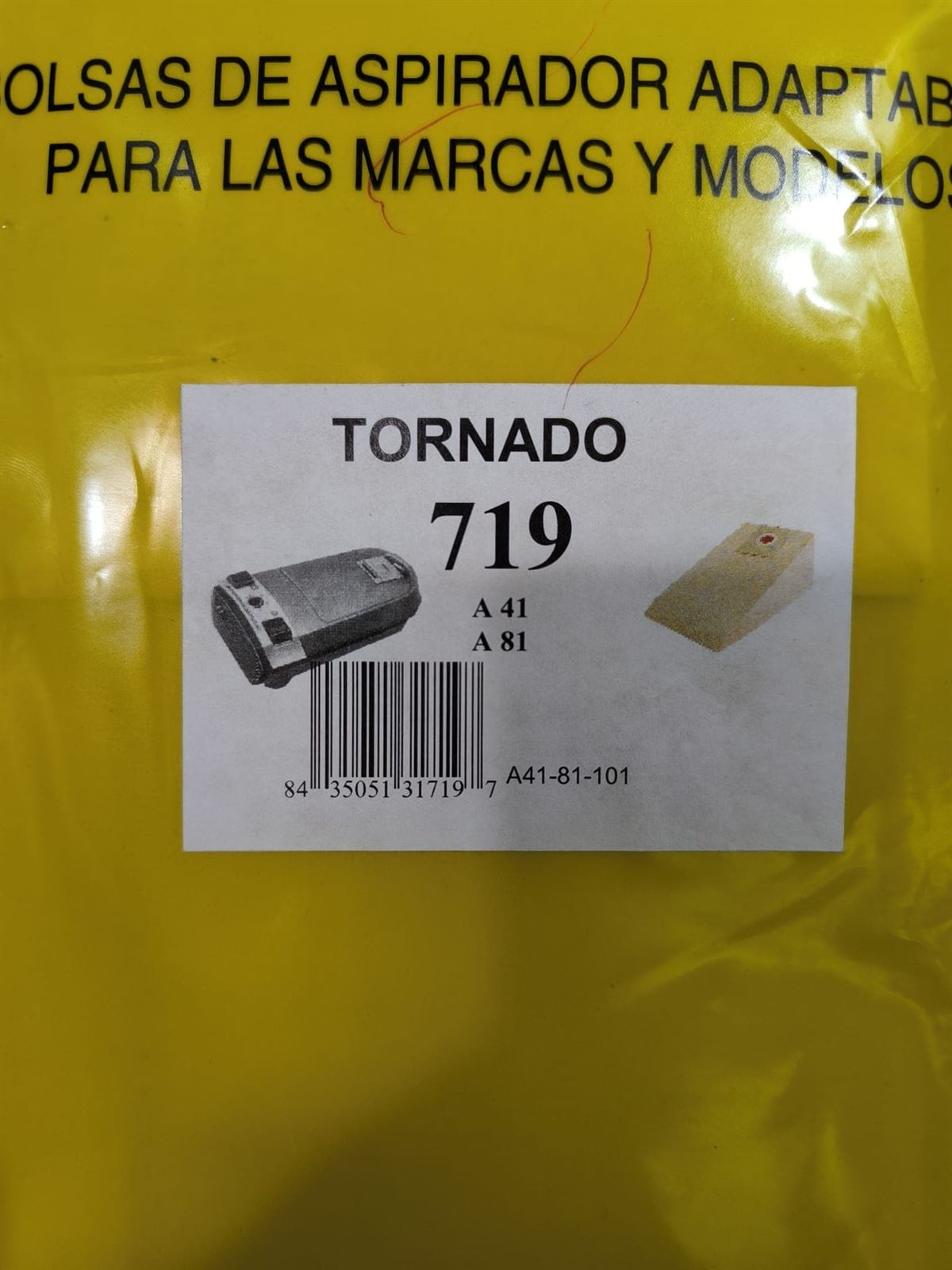 BOLSA ASPIRADOR TORNADO, CAJA 5 BOLSAS PAPEL, ALTERNATIVA, CARTON 79MM, DIAMETRO 44MM,   F-719 - Imagen 2