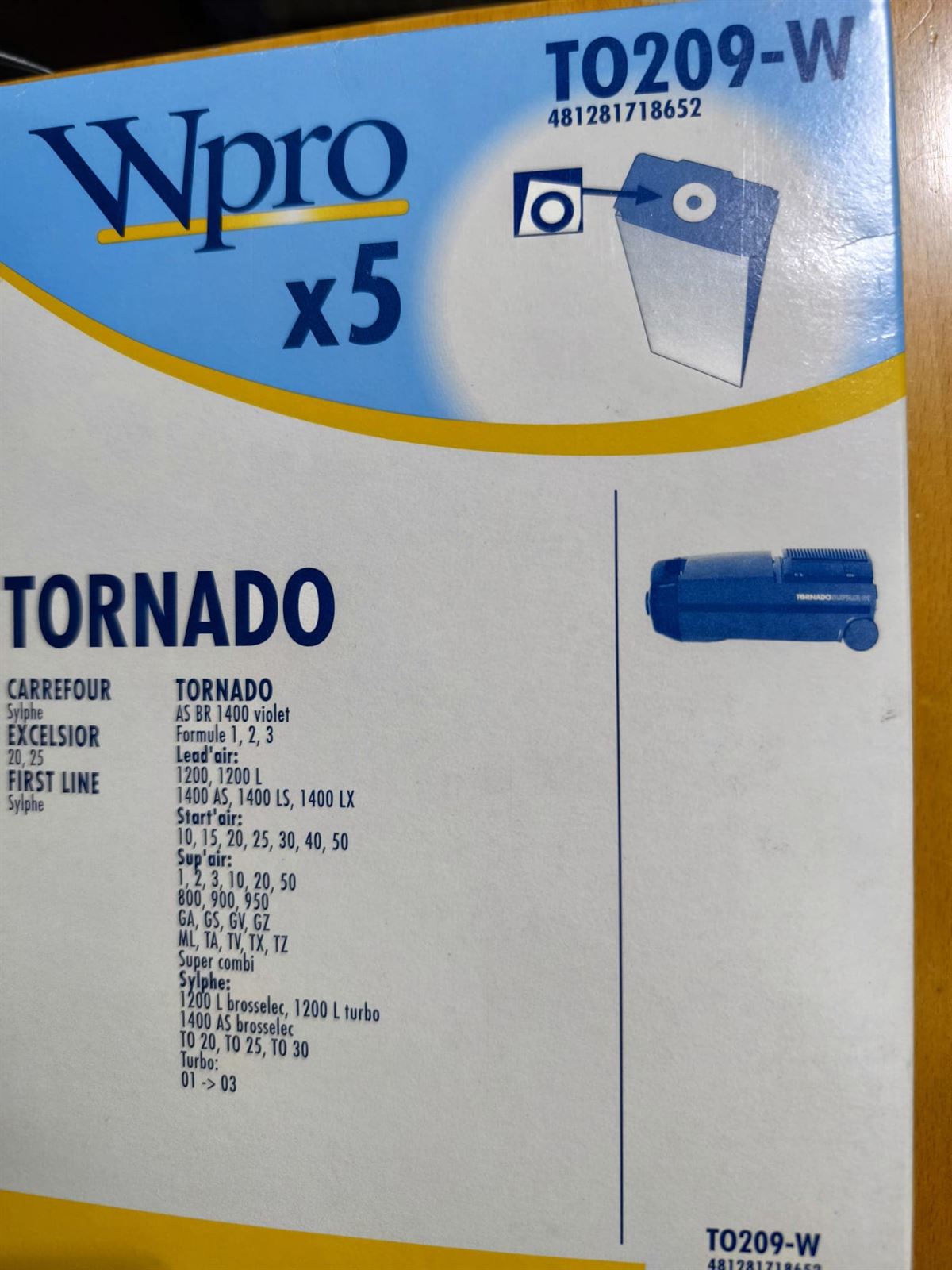 BOLSA ASPIRADOR TORNADO CARREFOUR, PAQUETE 5 BOLSAS,  TO209-W - Imagen 1