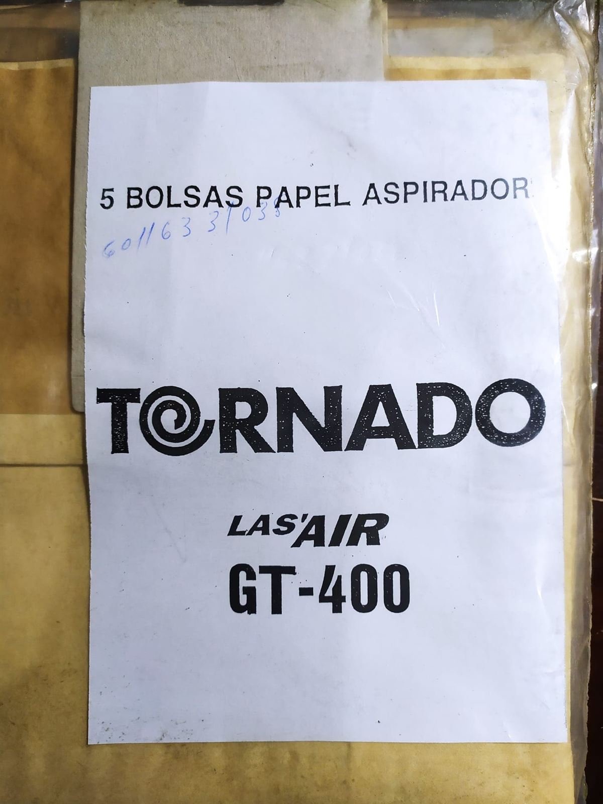 BOLSA ASPIRADOR TORNADO, ELECTROLUX, PAQUETE 5 BOLSAS PAPEL, RECAMBIO ORIGINAL, 60116331038,  GT-400,  9001959619 - Imagen 3