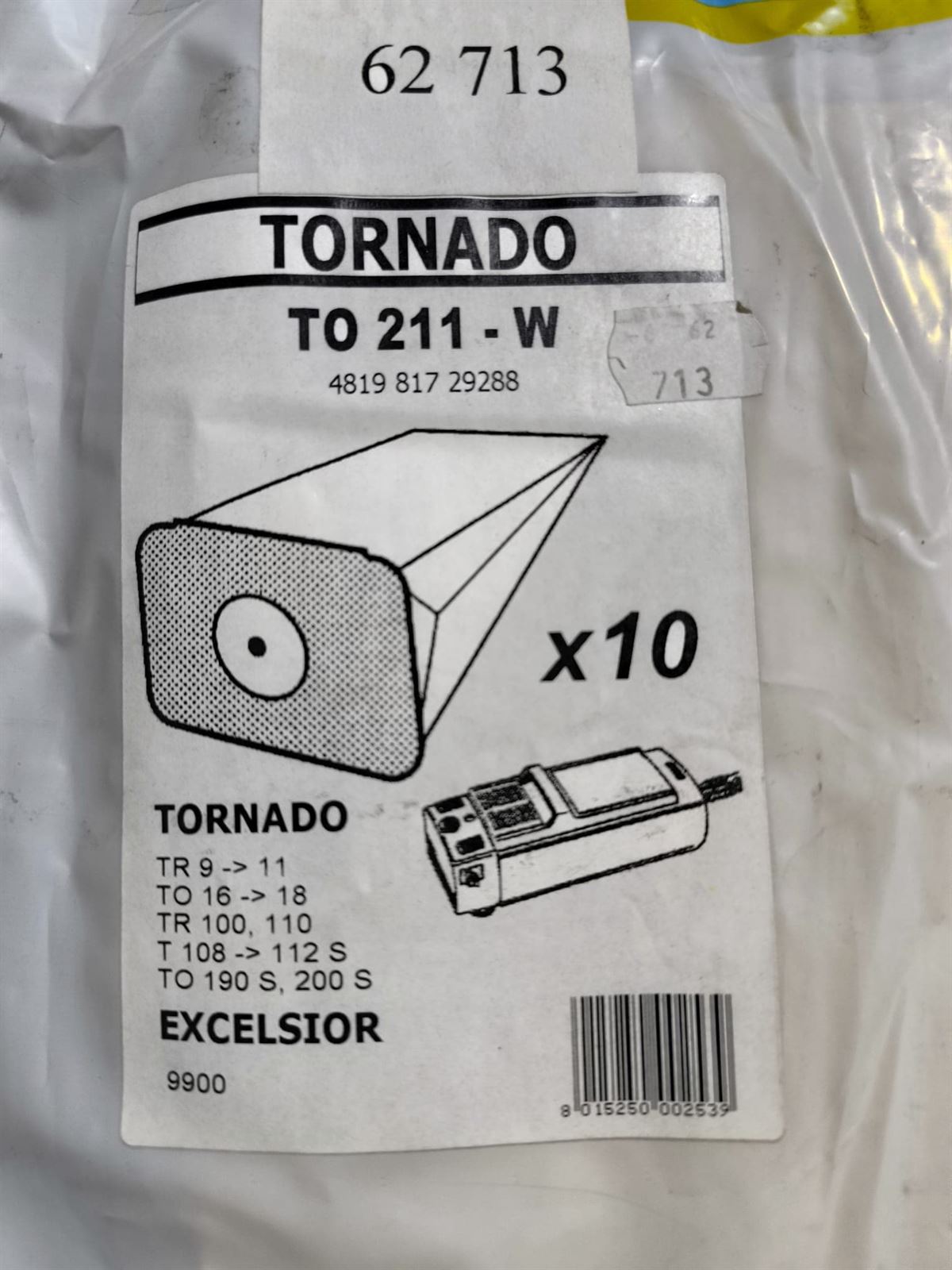 BOLSA ASPIRADOR TORNADO, EXCELSIOR, PAQUETE 10 UNIDADES, TO211-W - Imagen 2