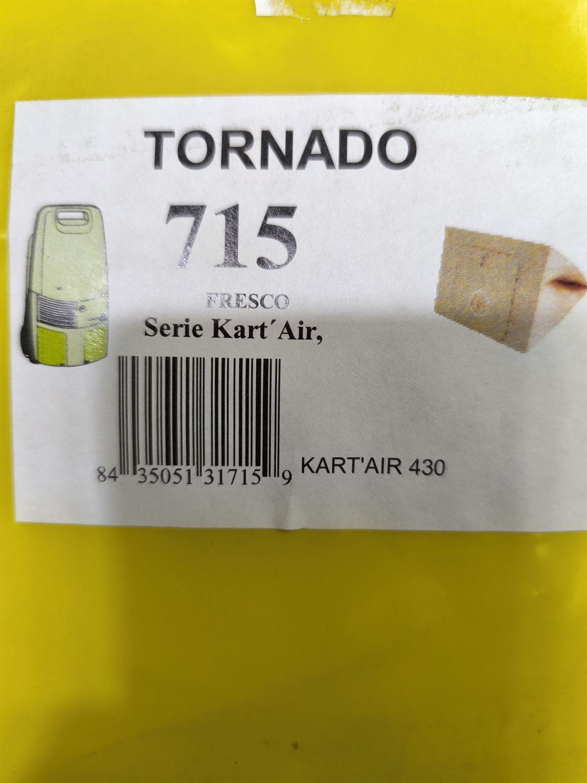 BOLSA ASPIRADOR TORNADO, KARTAIR, CAJA 5 BOLSAS PAPEL, CARTON 114MM, DIAMETRO 41MM, 715A - Imagen 1