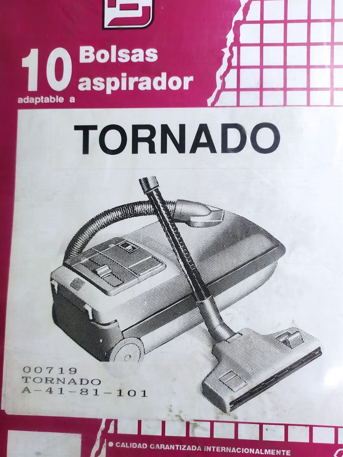 BOLSA ASPIRADOR TORNADO MODELO, PAQUETE 10 BOLSAS PAPEL, DIAMETRO 44 MM, ANCHO CARTON 80 MM, 00719 - Imagen 1