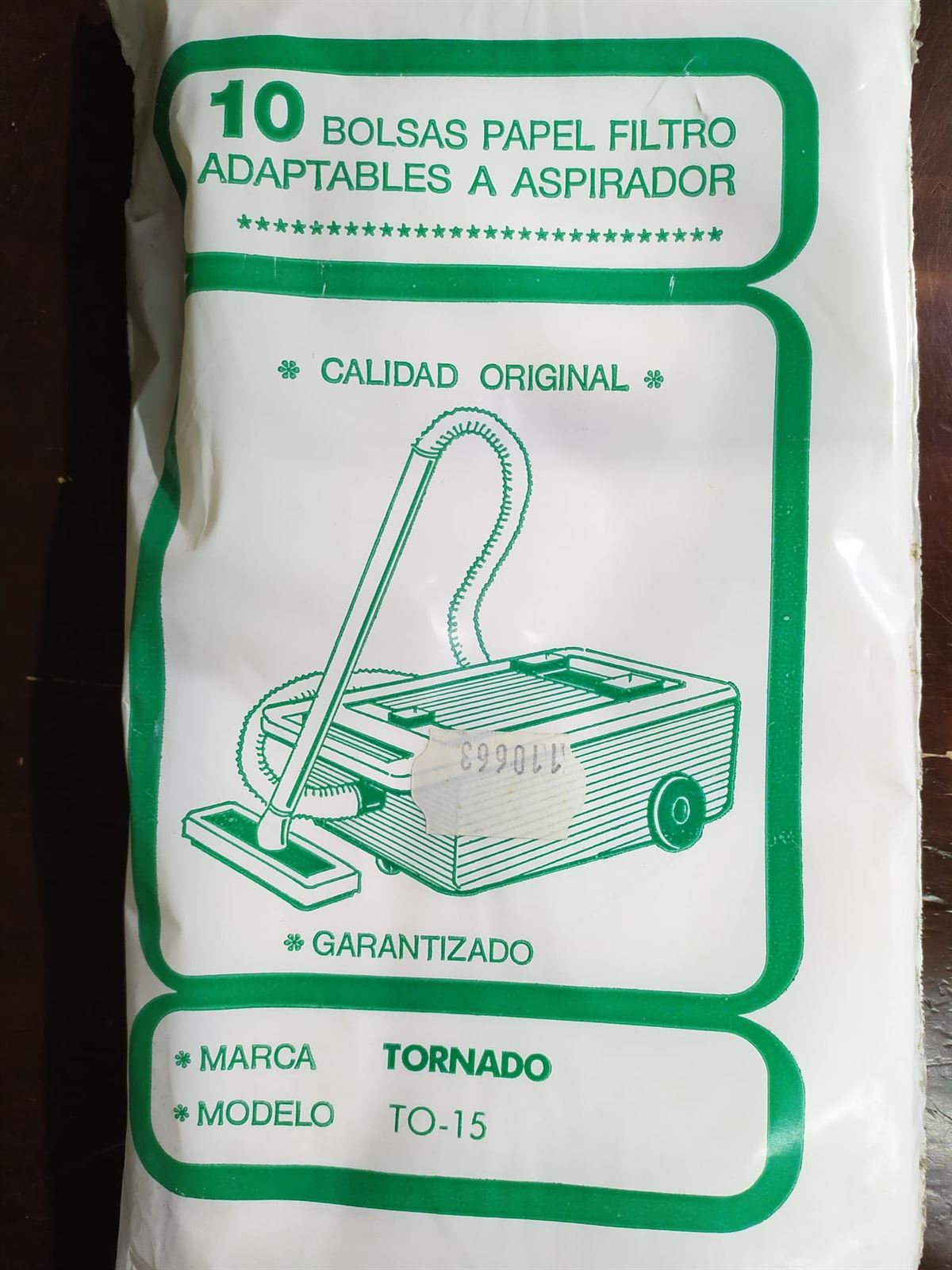 BOLSA ASPIRADOR TORNADO MODELO TO15, PAQUETE 10 BOLSAS PAPEL, RECAMBIO ORIGINAL,  TO15,  110663 - Imagen 1