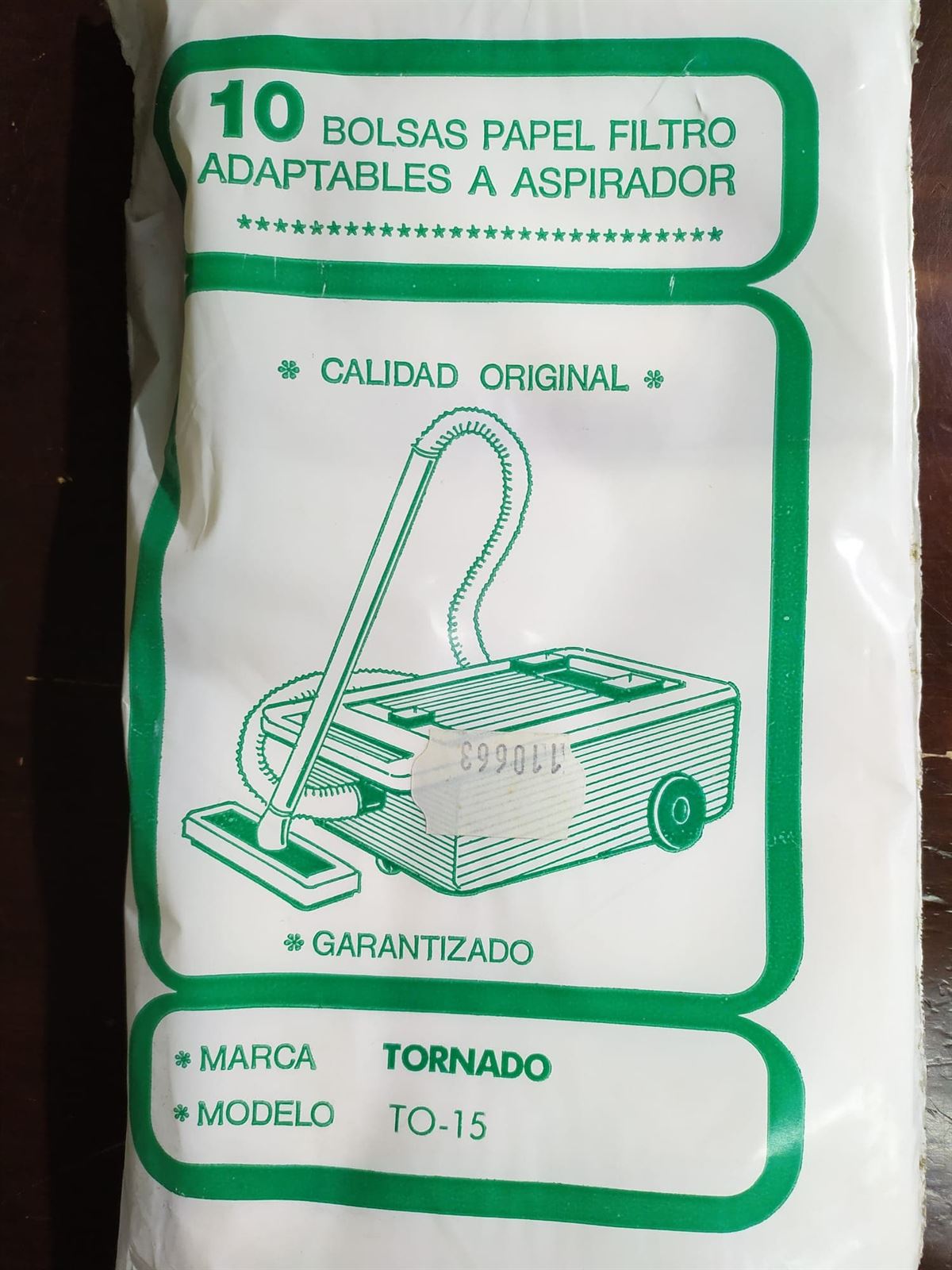 BOLSA ASPIRADOR TORNADO MODELO TO15, PAQUETE 10 BOLSAS PAPEL, RECAMBIO ORIGINAL, TO15, 110663 - Imagen 1