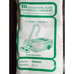 BOLSA ASPIRADOR TORNADO MODELO TO15, PAQUETE 10 BOLSAS PAPEL, RECAMBIO ORIGINAL, TO15, 110663 - Imagen 1