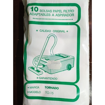 BOLSA ASPIRADOR TORNADO MODELO TO15, PAQUETE 10 BOLSAS PAPEL, RECAMBIO ORIGINAL,  TO15,  110663 - Imagen 1