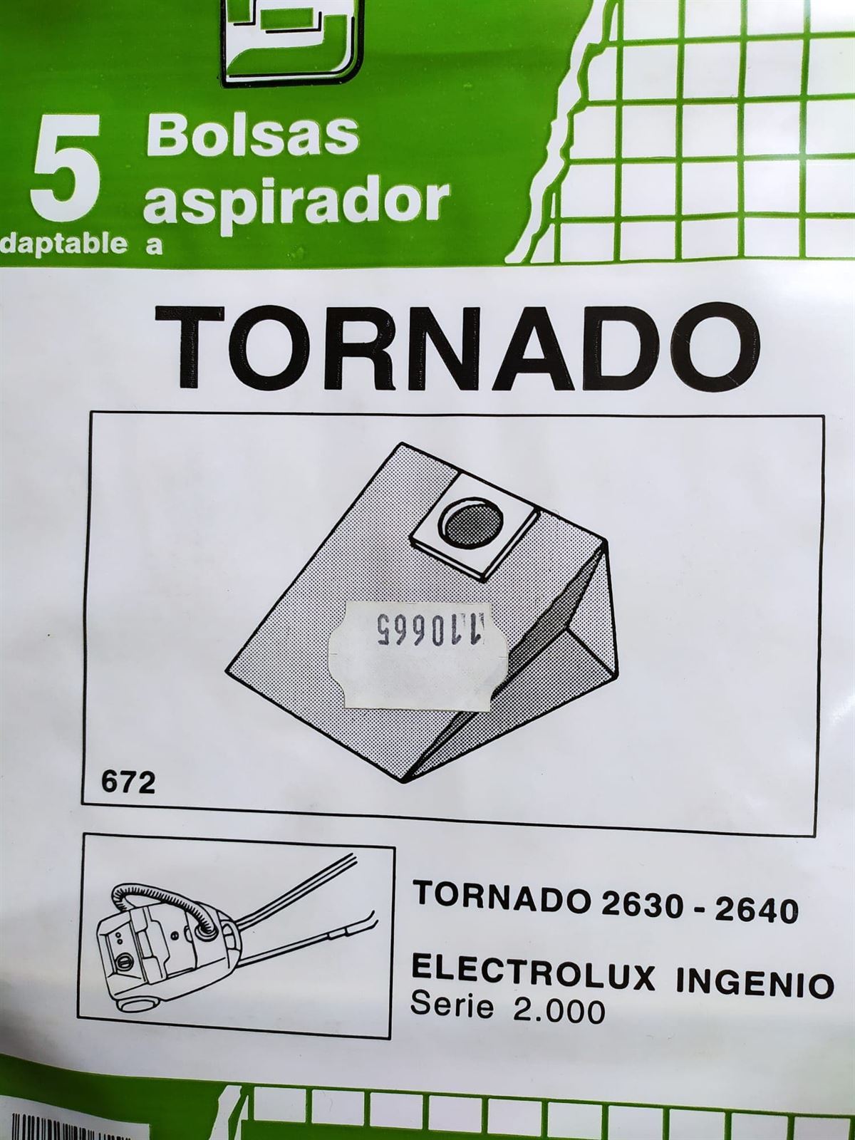 BOLSA ASPIRADOR TORNADO, PAQUETE 5 BOLSAS PAPEL, VER FOTO MODELOS MARCAS, F-672 - Imagen 1