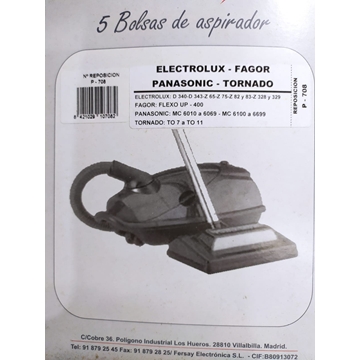 BOLSA ASPIRADOR TORNADO, PAQUETE 5 BOLSAS PAPEL, VER FOTO MODELOS MARCAS,   F-708 - Imagen 2