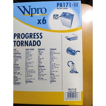 BOLSA ASPIRADOR TORNADO, PROGRESS, PAQUETE 5 BOLSAS, VER FOTO MODELOS, CARTON 113MM, DIAMETRO 40MM,  PA171-W - Imagen 1