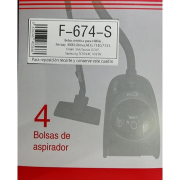 BOLSA ASPIRADOR UFESA, AEG, TAURUS, CAJA 4 BOLSAS,  F-674-S - Imagen 2