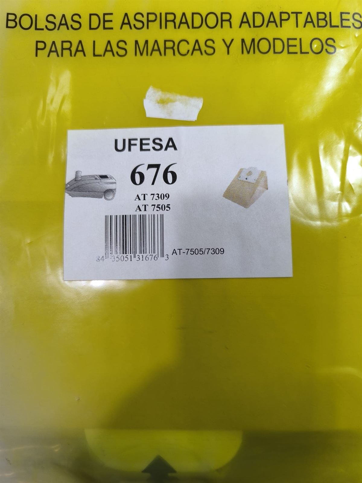 BOLSA ASPIRADOR UFESA, ALTERNATIVA, CAJA 5 BOLSAS PAPEL, CARTON 130MM, DIAMETRO 40MM, 676 - Imagen 1
