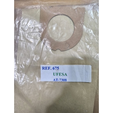 BOLSA ASPIRADOR UFESA, ALTERNATIVA, CAJA 5 BOLSAS PAPEL, CARTON 93MM, DIAMETRO 57MM,  675 - Imagen 1