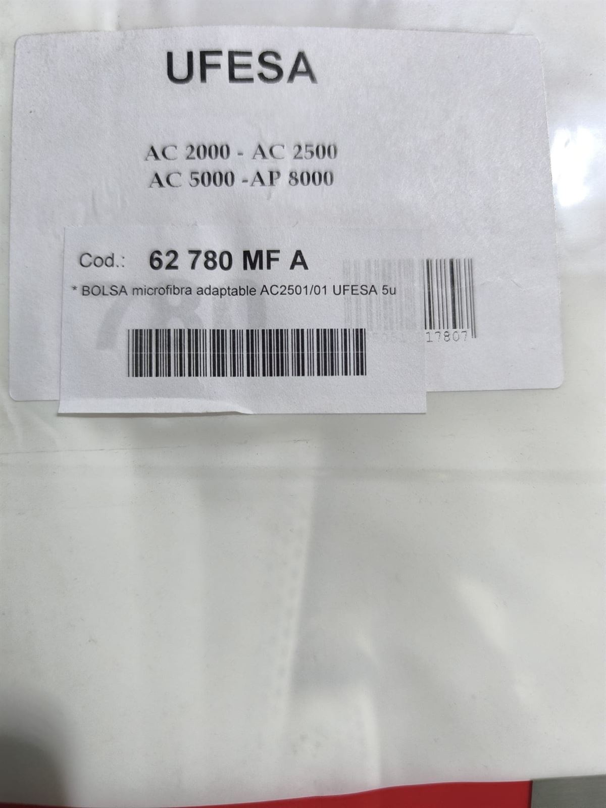 BOLSA ASPIRADOR UFESA, BOSCH, CAJA 5 BOLSAS, BOLSAS MICROFIBRA, 62780MFA - Imagen 1