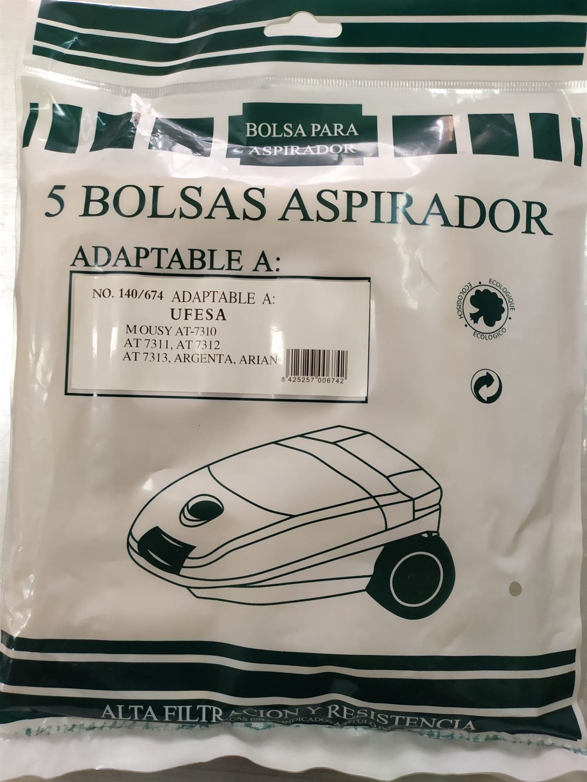 BOLSA ASPIRADOR UFESA, MOUSI, AEG, DAEWOO, BEKO, FAGOR, ARCELIK, SOLAC, PROGRESS, CAJA 5 BOLSAS, 7951010020 - Imagen 1