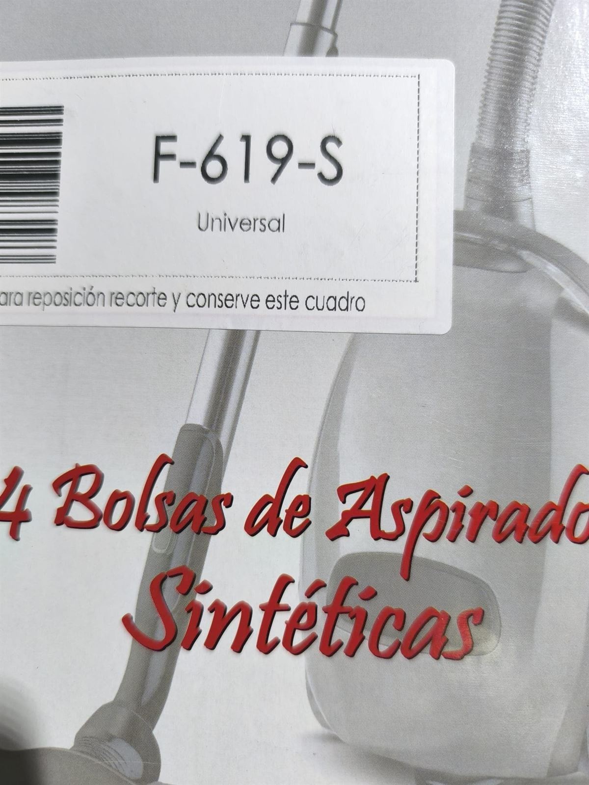 BOLSA ASPIRADOR UNIVERSAL, CARTON 70X70MM, AGUJERO 49MM, CAJA 4 BOLSAS SINTETICAS, F-619-S - Imagen 1