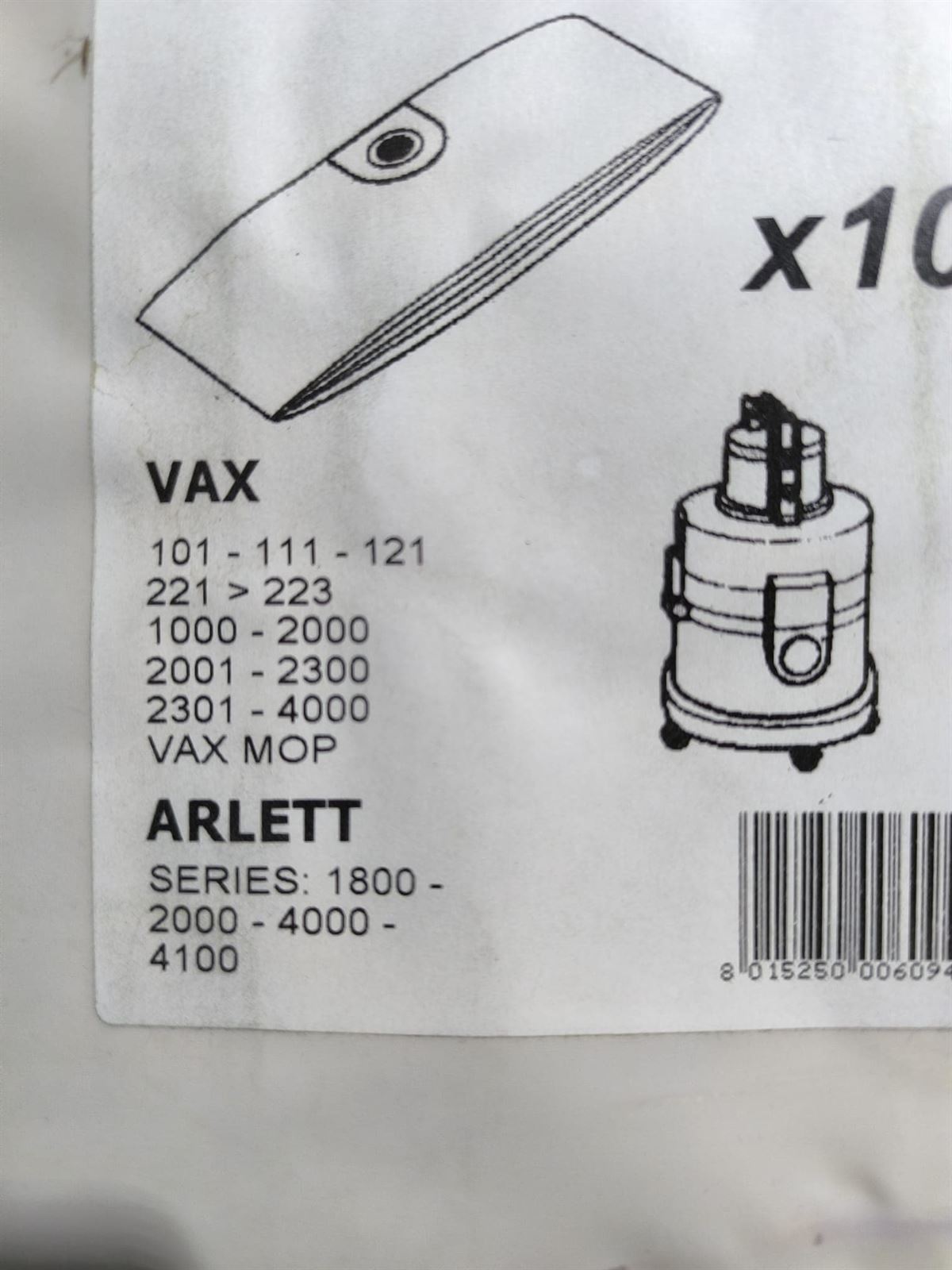 BOLSA ASPIRADOR VAX, ARLRTT, ELECTROLUX, Z74, CAJA 10 BOLSAS, VER FOTO MODELOS, ASPIRADOR DE CUBO,  VA225-W - Imagen 1