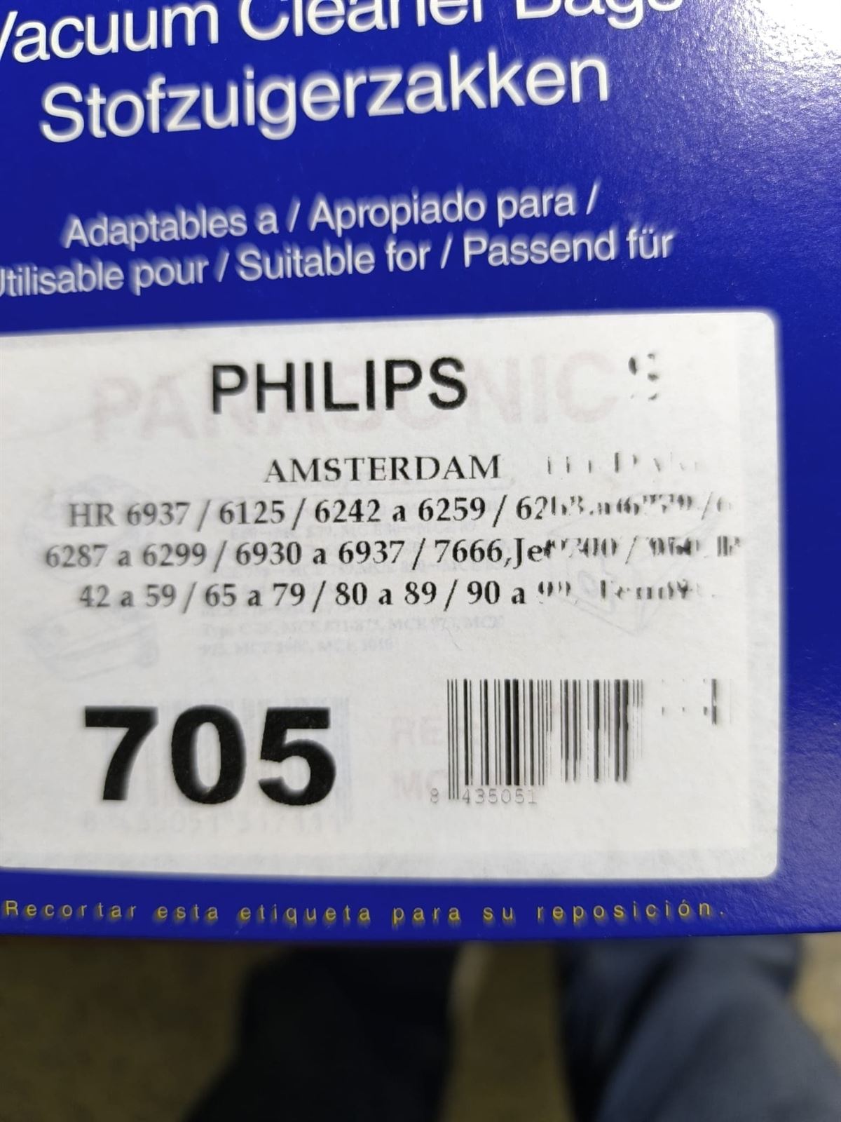 BOLSA ASPIRADORA PHILIPS AMSTERDAM, CAJA 5 BOLSAS, VER FOTO MODELOS, 482201570047 - Imagen 2