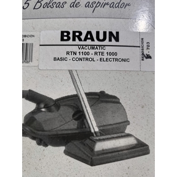 BOLSA PARA ASPIRADOR BRAUN VACUMATIC, PAQUETE 5 BOLSAS, RTE1000, RTN1100,   F-703 - Imagen 1
