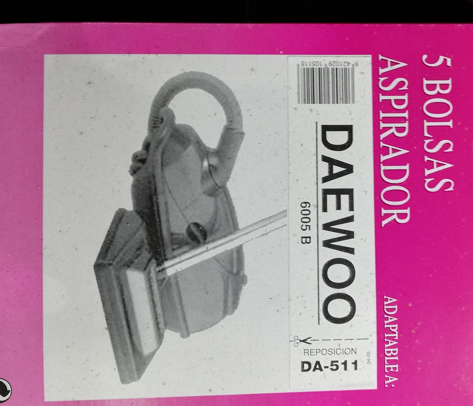 BOLSA PARA ASPIRADOR DAEWOO RC6005B, CAJA 5 BOLSAS,  F-511 - Imagen 2