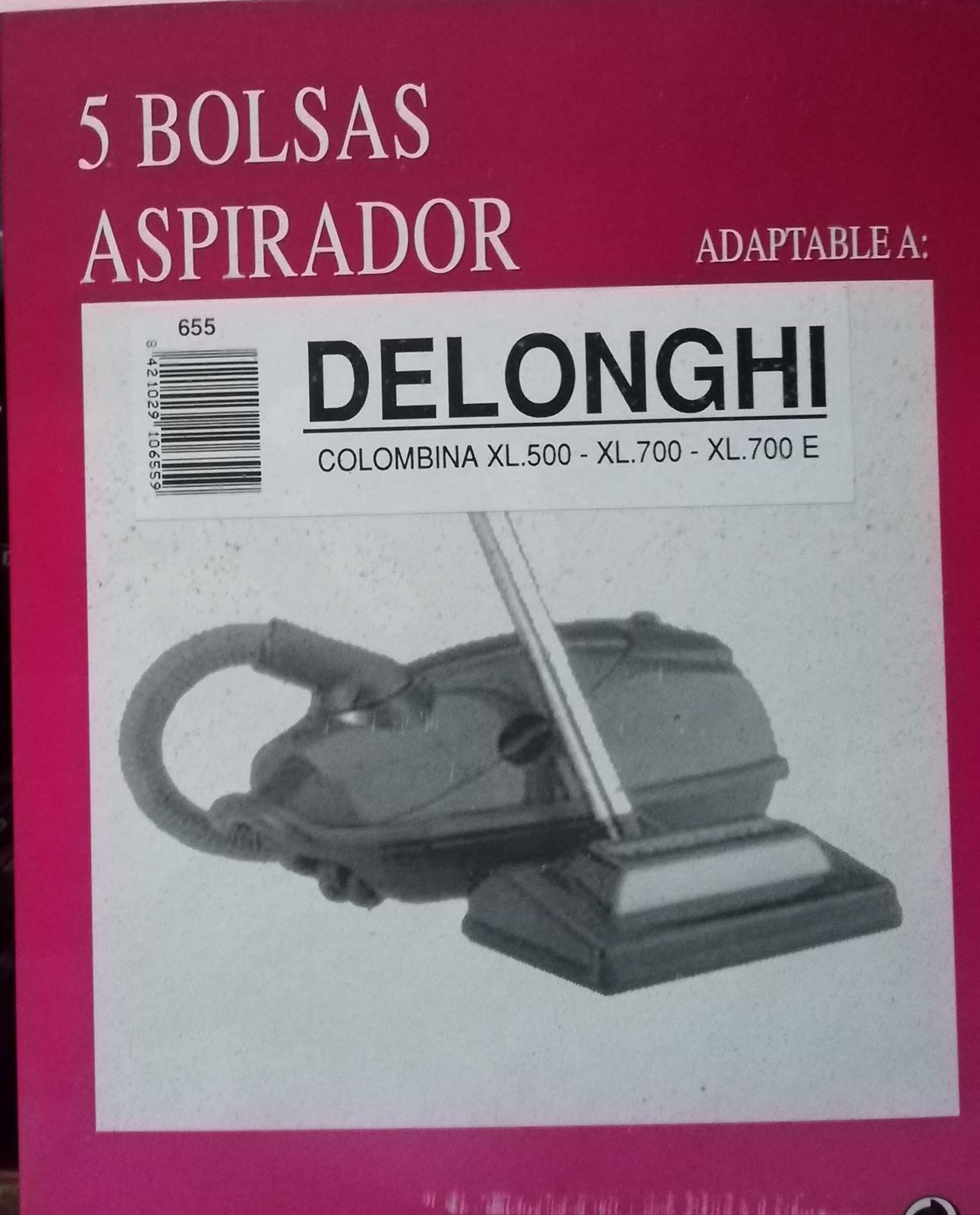 BOLSA PARA ASPIRADOR DELONGHI, CAJA 5 BOLSAS, COLOMBINA XL500, XL700, XL700E,    F-655 - Imagen 2