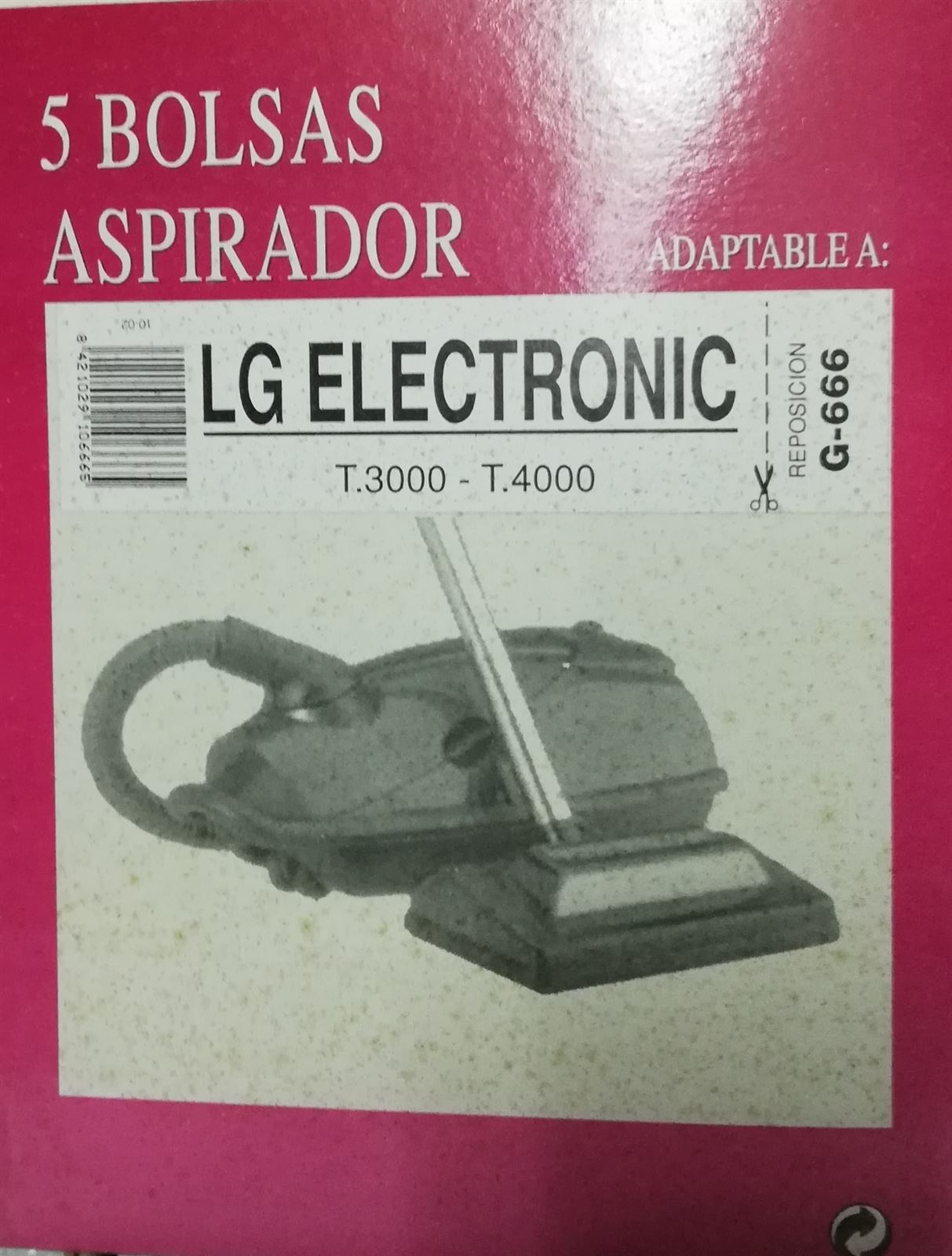 BOLSA PARA ASPIRADOR GOLDSTAR T3000, T4000, LG, PAQUETE 5 BOLSAS,   F-666 - Imagen 2