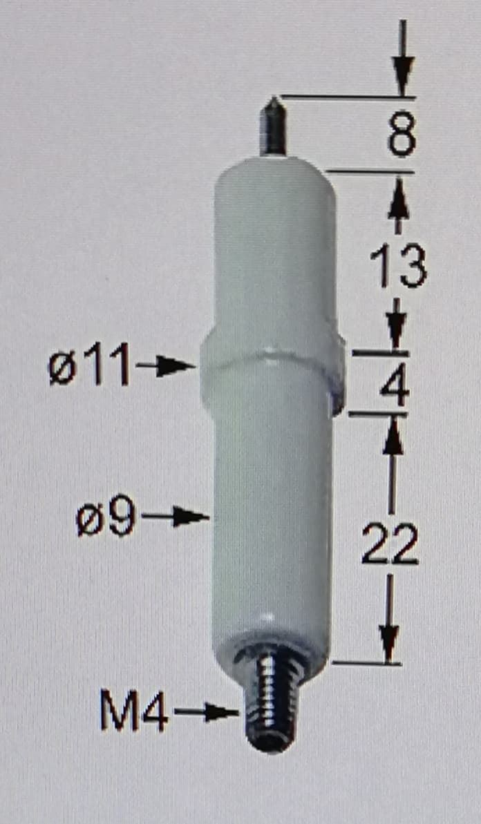 BUJIA, Electrodo de encendido D1 ø 9mm empalme M4 D2 ø 11mm L1 8mm LC1 13mm LC2 4mm LC3 22mm,  A.GAS169 - Imagen 1