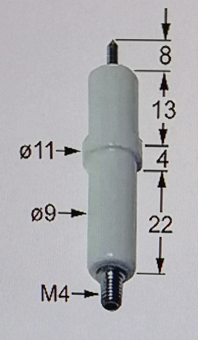 BUJIA, Electrodo de encendido D1 ø 9mm empalme M4 D2 ø 11mm L1 8mm LC1 13mm LC2 4mm LC3 22mm, A.GAS169 - Imagen 1