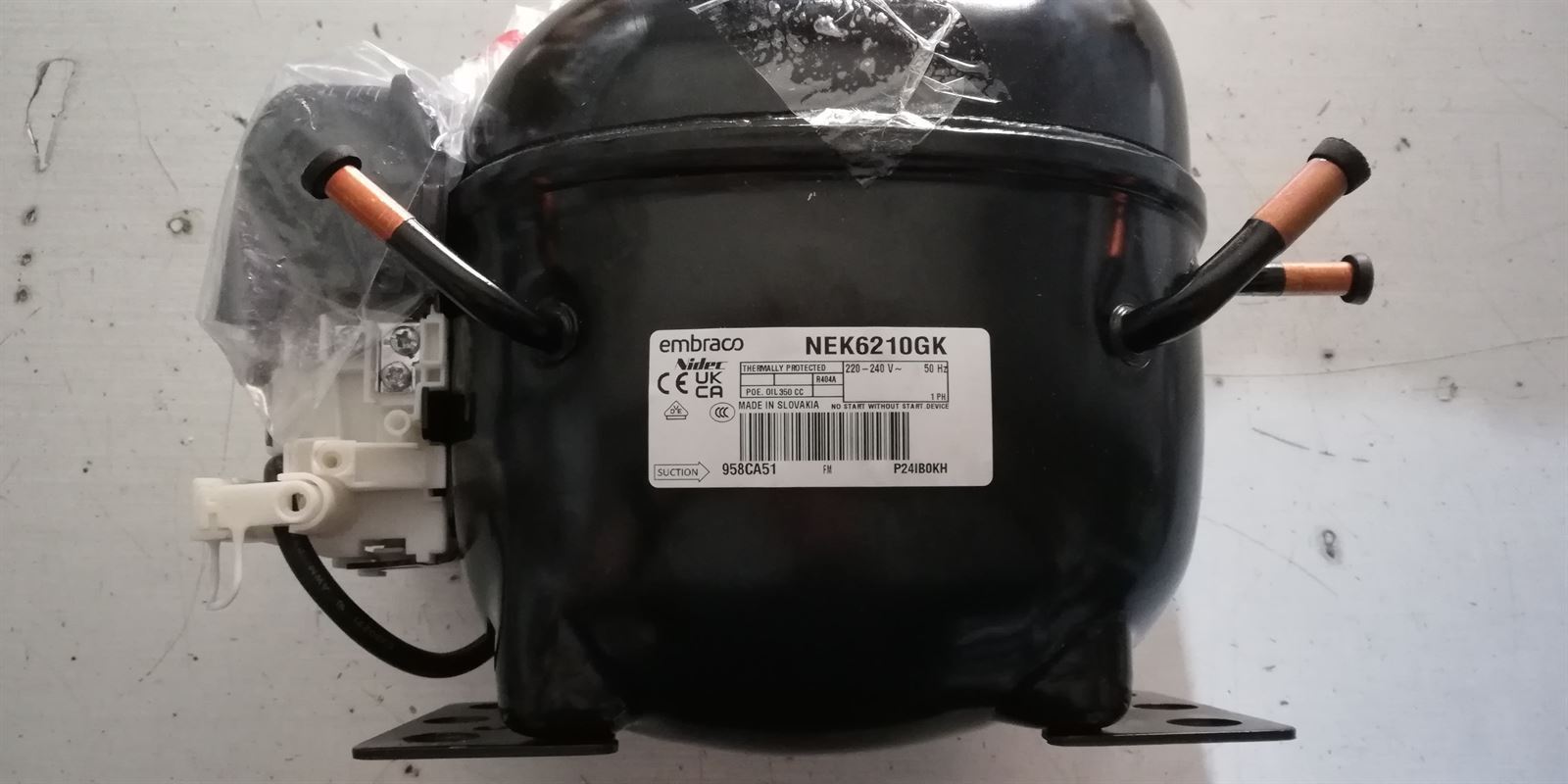 COMPRESOR FRIGORIFICO, ALTA PRESION, EMBRACO, R404A, 1/2 CV, 220V, NEK6210GK, 20788 - Imagen 2