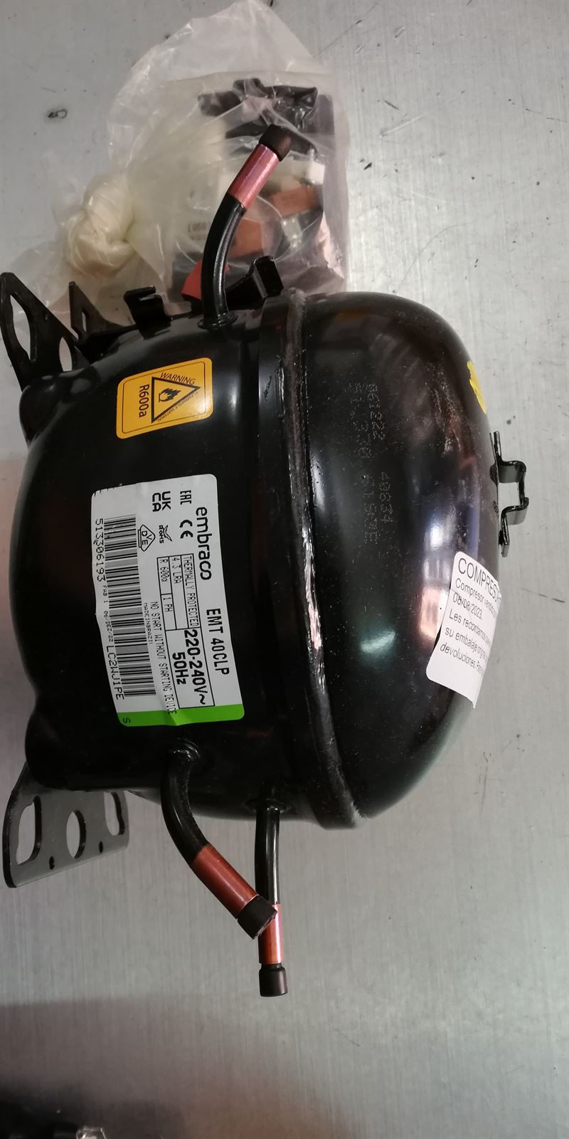 COMPRESOR FRIGORIFICO BAJA PRESION R600, 1/8 CV, 220V, EMT40CL, -35ºc,  6550024002 - Imagen 1