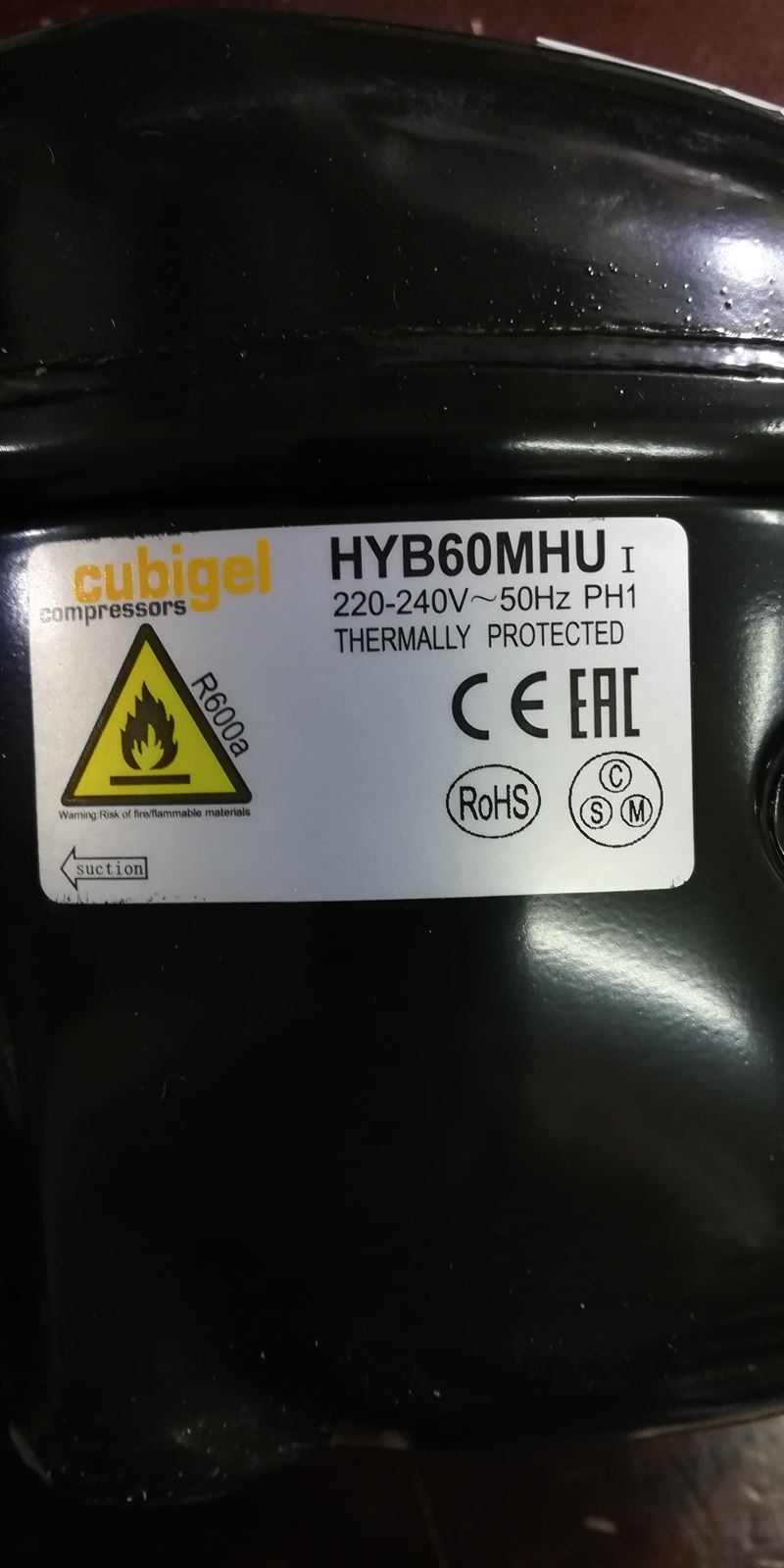 COMPRESOR FRIGORIFICO BAJA PRESION R600, CON ARRANCADOR, 220V, 1/10 CV, HYB60MHU - Imagen 3
