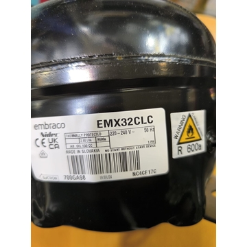 COMPRESOR FRIGORIFICO EMBRACO,1/10CV, R600A, 220V, 50Hz, SIN ARRANCADOR, EMX32CLC - Imagen 1