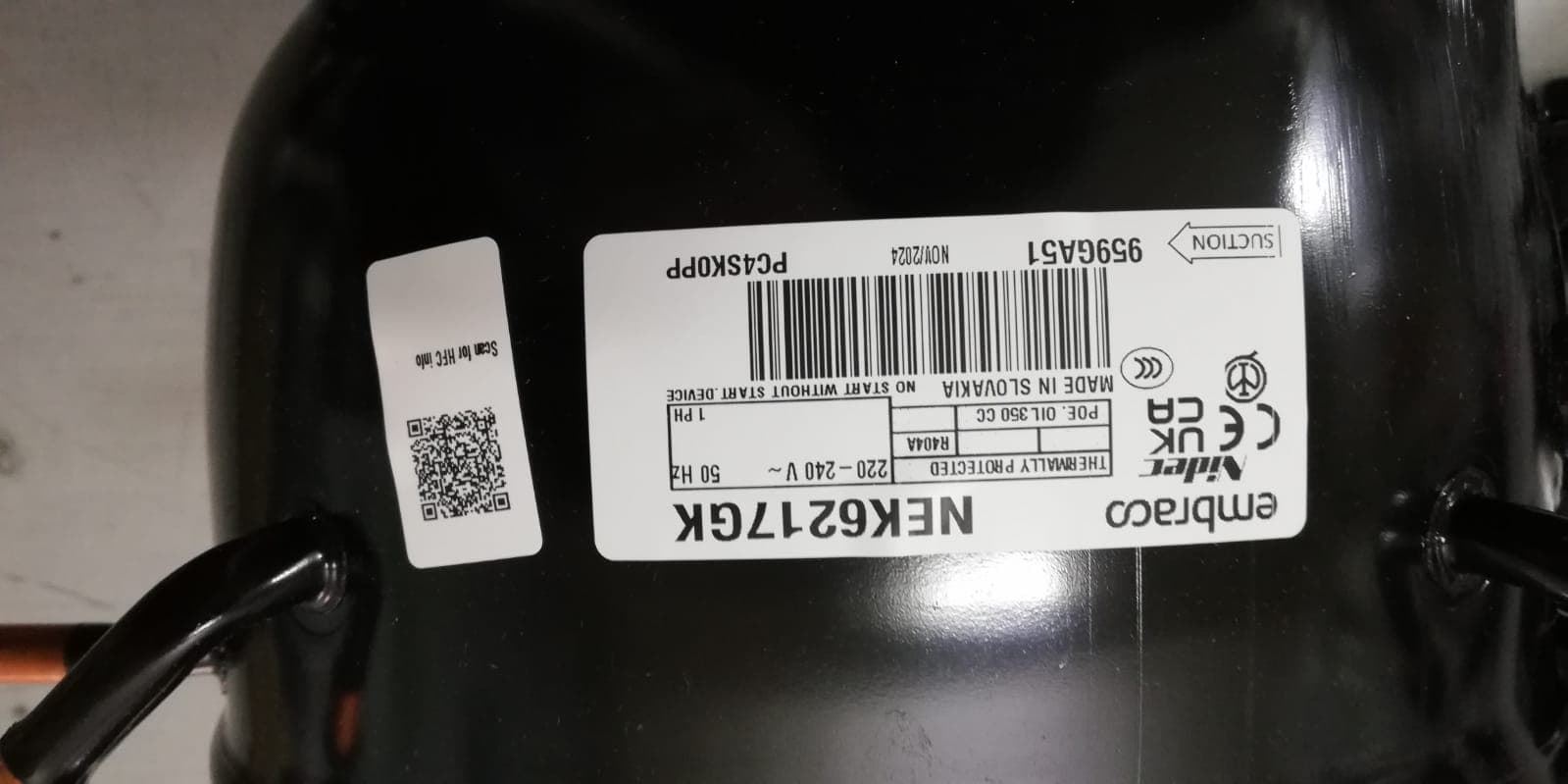 COMPRESOR FRIGORIFICO R404A, 5/8CV, 220V, NEK6217GK - Imagen 2