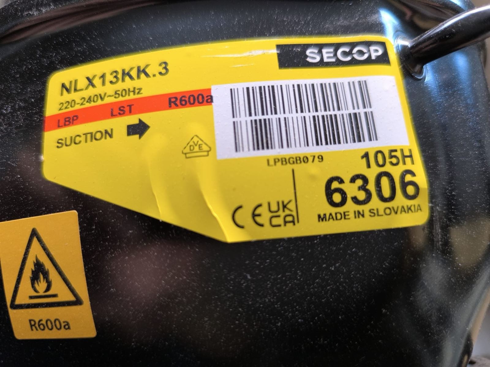 COMPRESOR FRIGORIFICO R600, 1/3CV, 220V, 50Hz, NLX13KK3 - Imagen 1